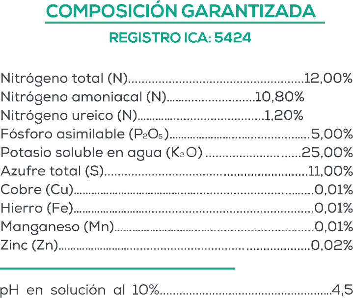 Composición garantizada de Agroproducción