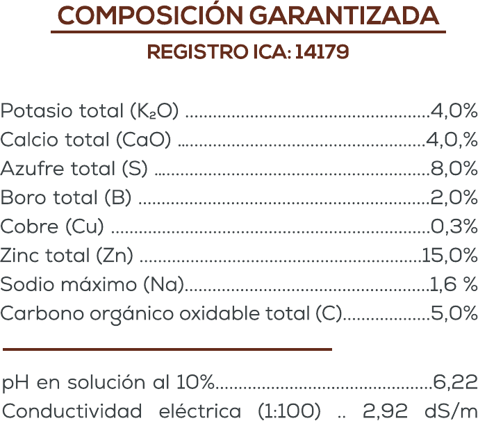 Composición garantizada de Calziborg