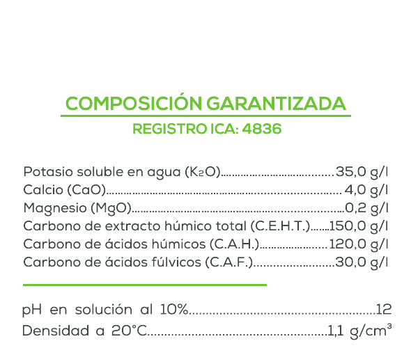 Composición garantizada de Humiagro 15