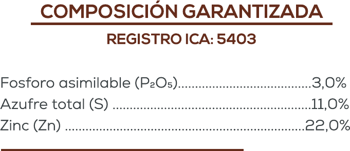 Composición garantizada de Radizinc